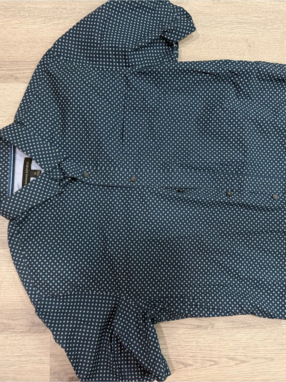 Banana Republic Navy and White Micro Dot Short-Sleeve Button-Down Shirt